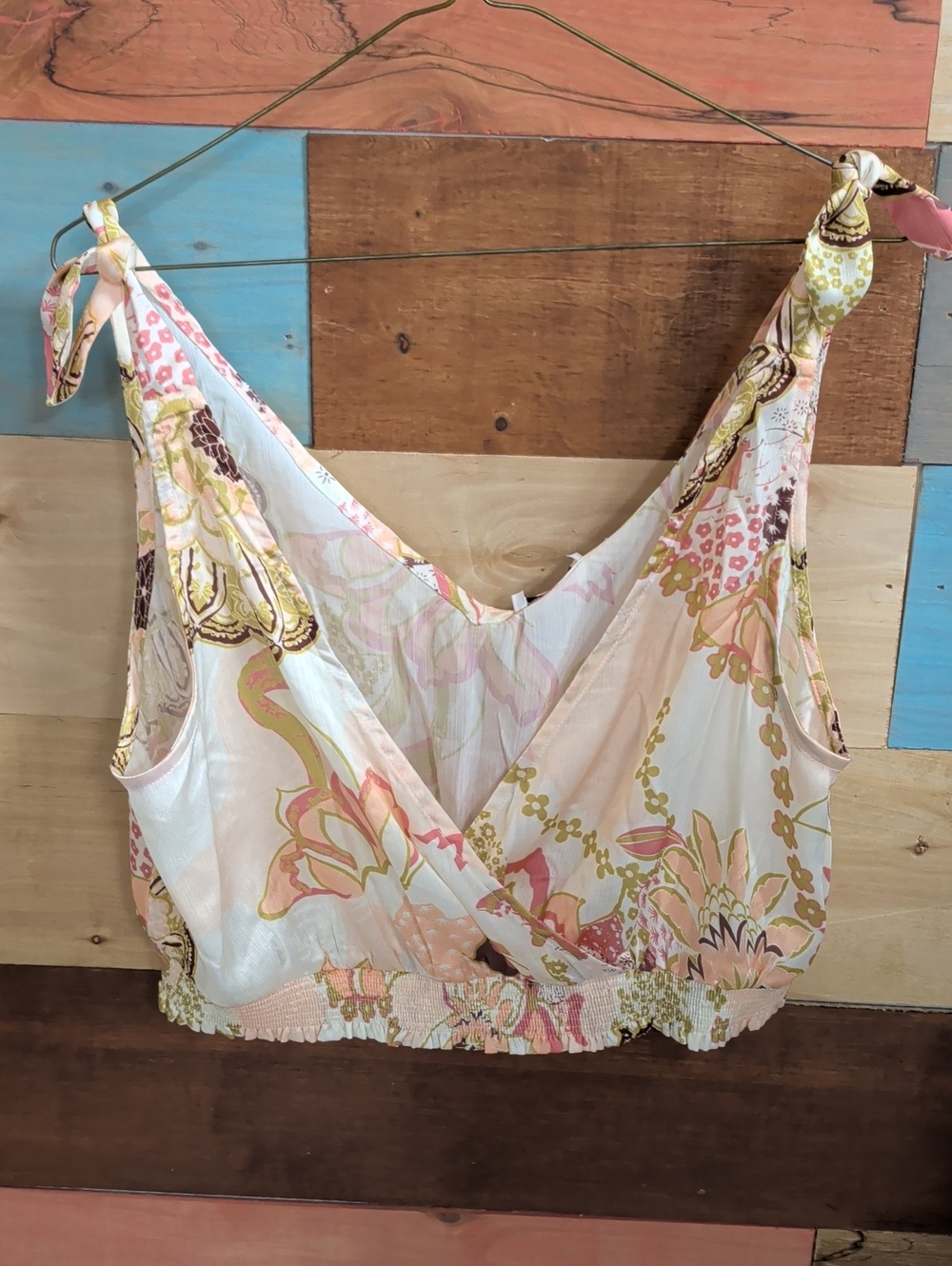 Floral Pastel Wrap Crop Top with Tie Straps